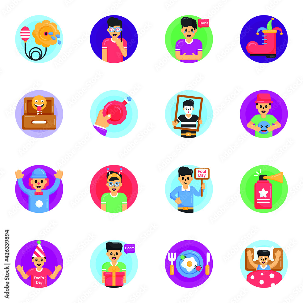 Flat Icons of April Fool’s Day Celebrations
Flat Icons of April Fool’s Day Celebrations