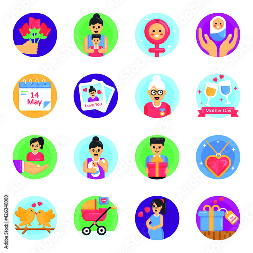  Flat Icons of Mother's Day Celebration