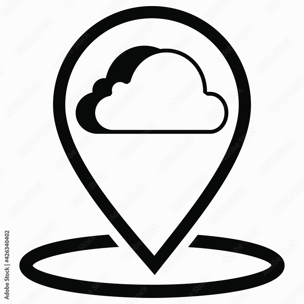 Location cloud. Server location on the map. Weather forecast. Vector icon. Location cloud. Server location on the map. Weather forecast. Vector icon.