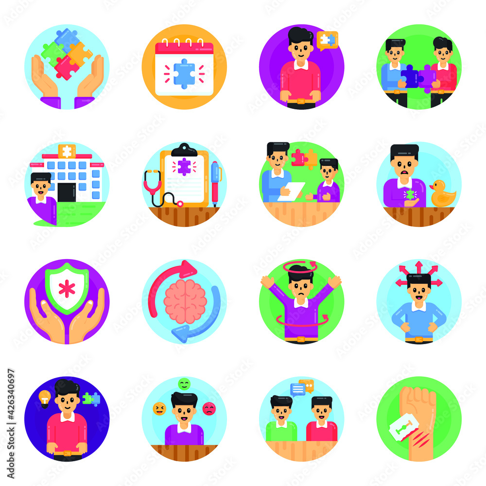 Flat Round Icons of Autism Day
Flat Round Icons of Autism Day