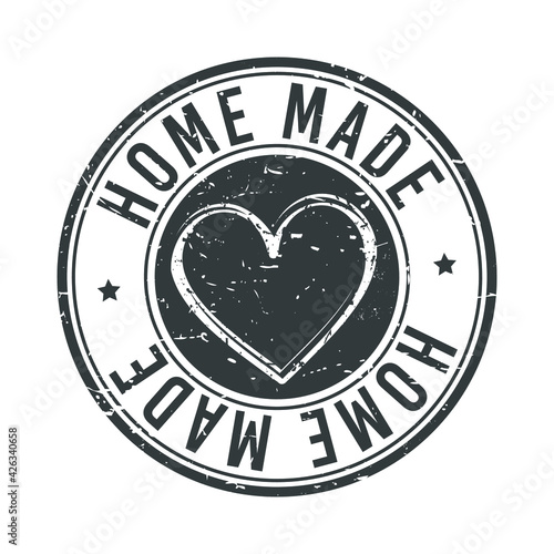 Home Made Stamp Grunge Icon. Heart Symbol Handmade Family Production Vector Seal.