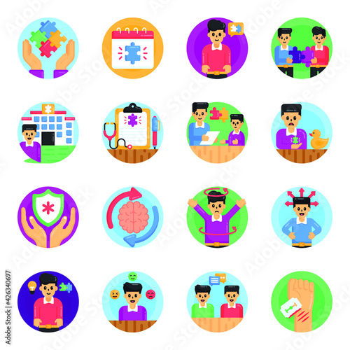 Flat Round Icons of Autism Day
