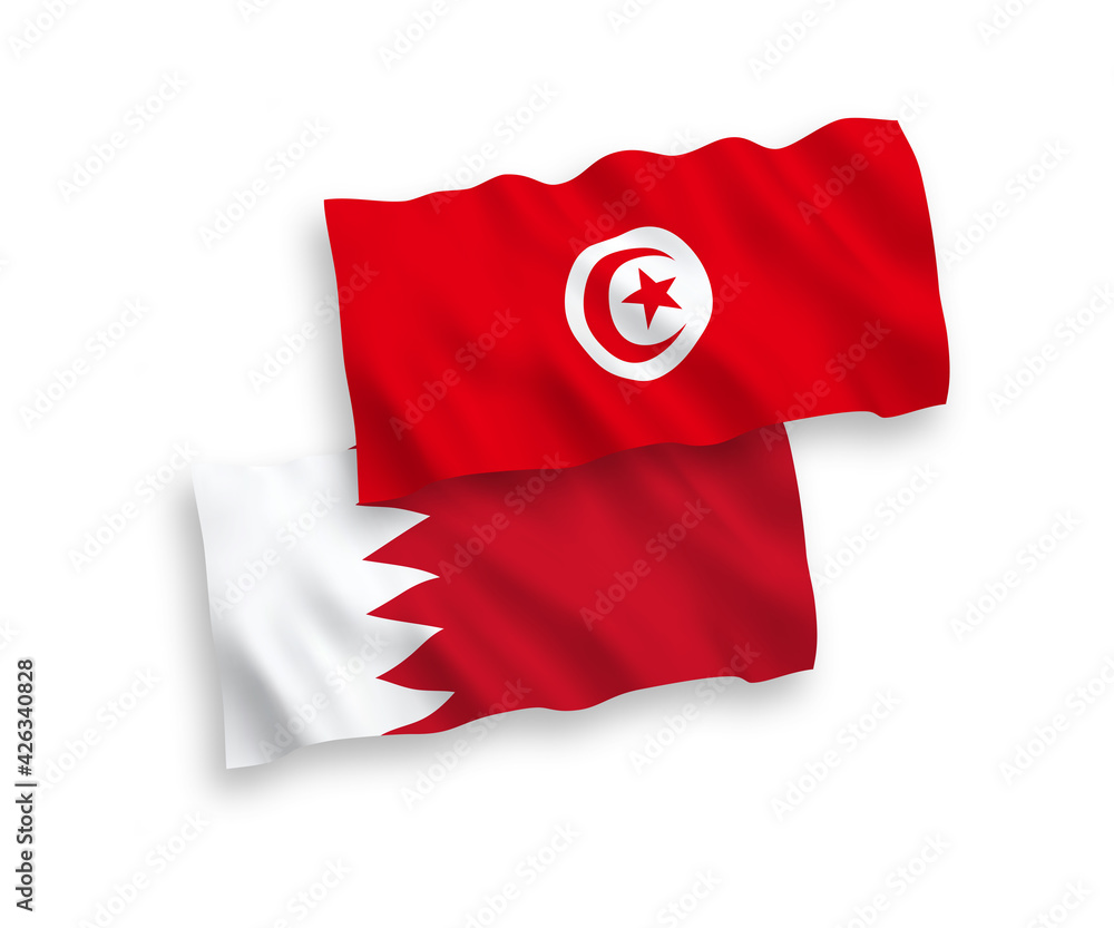 Flags of Republic of Tunisia and Bahrain on a white background Flags of Republic of Tunisia and Bahrain on a white background