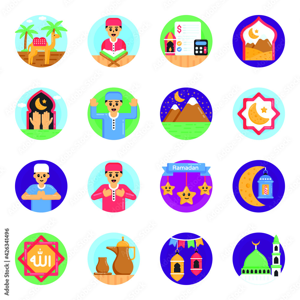 Pack of Ramadan Decorations Flat Rounded Icons
Pack of Ramadan Decorations Flat Rounded Icons