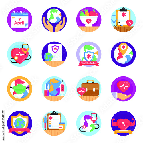 Pack of World Health Day Flat Icons 
