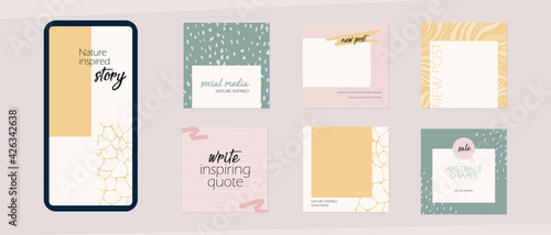 Instagram social media story feed template. minimal background layout mockup in pastel pink yellow color with abstract shapes. for beauty, cosmetics, fashion, spa, food. light spring summer vector