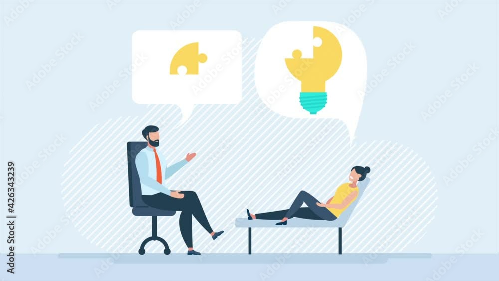 Patient receives support from a specialist. Problem-solving. 2d animation, psychotherapy, unraveling complex situations, concept of social psychiatry, therapist and patient. Motivational conversation. Patient receives support from a specialist. Problem-solving. 2d animation, psychotherapy, unraveling complex situations, concept of social psychiatry, therapist and patient. Motivational conversation.