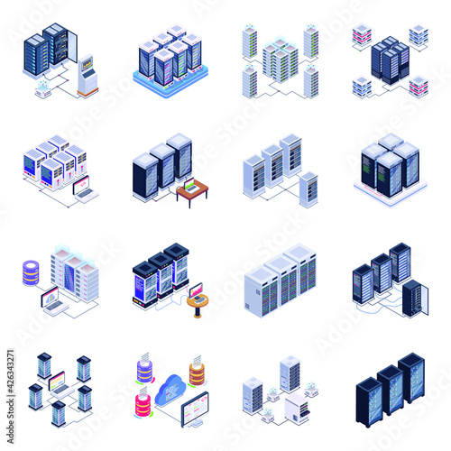 
Isometric Icons of Data Servers in Modern Style Designs

