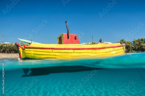 Yellow boat and underwater