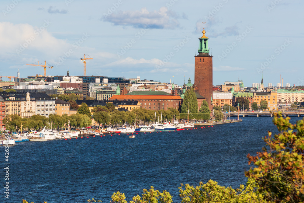 city skyline of Stockholm, Sweden on a sunny summer day