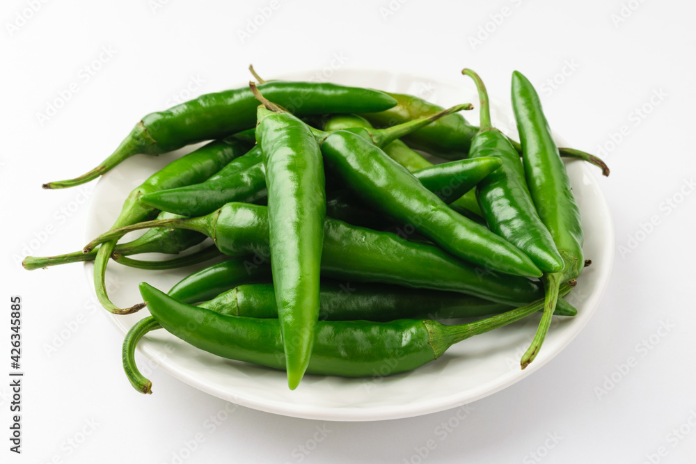 Green chilli on white background Green chilli on white background