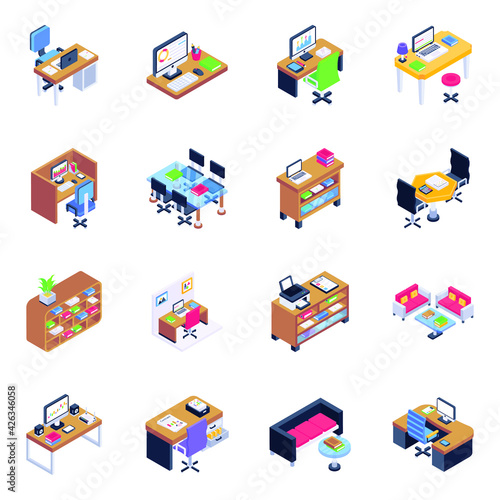 Pack of Workspace Isometric Icons 