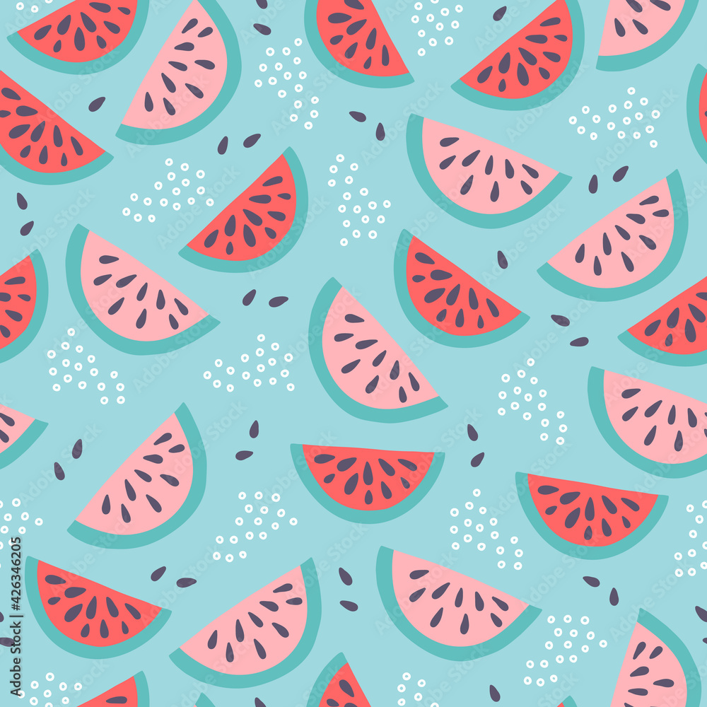 Food seamless pattern with watermelon seeds and slices. Scandinavian style Food seamless pattern with watermelon seeds and slices. Scandinavian style