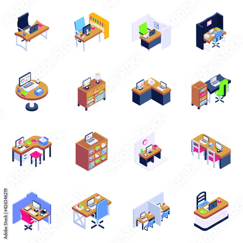 
Pack of Workroom Isometric Icons 

