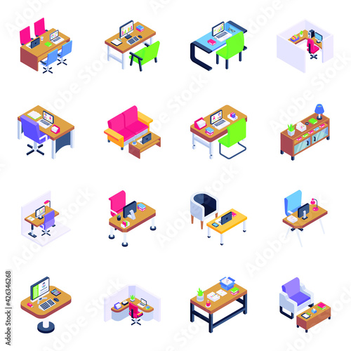 
Pack of Workplace Isometric Icons 

