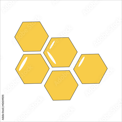 Sweet honeycomb isolated on white background. Honey flat icon. Five honeycomb. Vector illustration