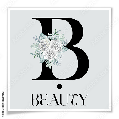 The letter B with a bouquet for wedding decor on a white background.