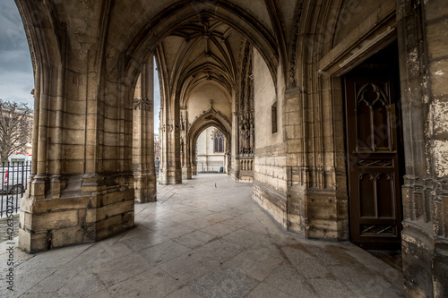 Hallway of an old cathedral in Paris  France 