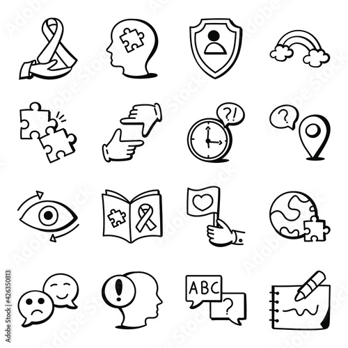 
Pack of Autism Awareness Doodle Icons 

