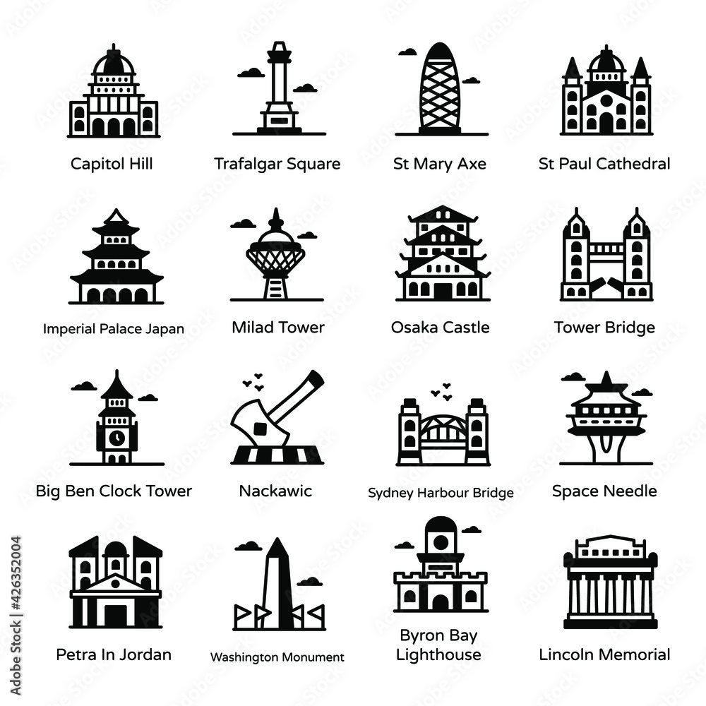 Solid Icons of Famous Landmarks Pack
Solid Icons of Famous Landmarks Pack