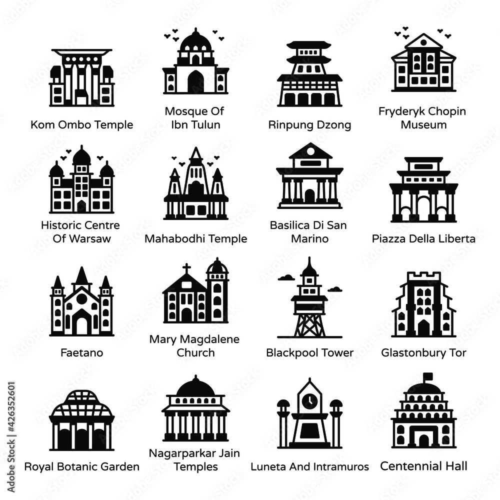 
Solid Icons of Landmark Buildings Pack

