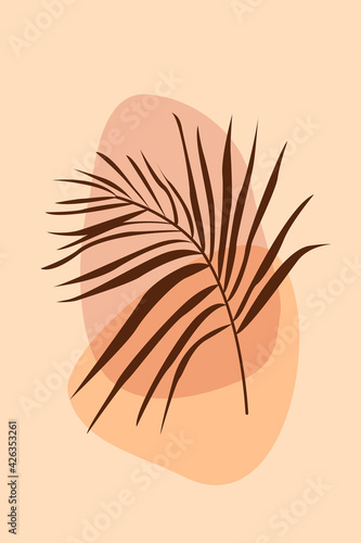Palm Leaf boho pattern background.  Boho minimalist abstract plant illustration for design nursery wall decor, t shirt print, summer invitations etc