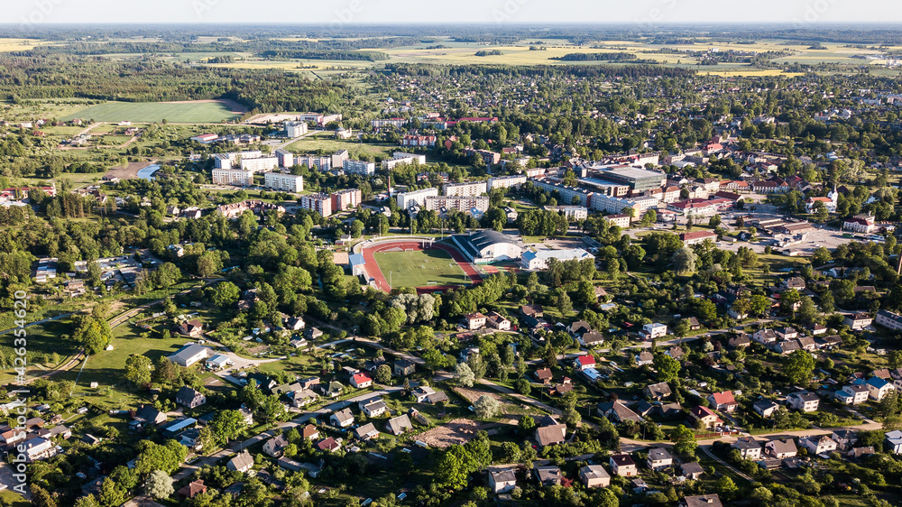 Aerial view of Saldus city, Latvia.