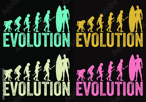 Evolution Surfing Retro Vintage Sunset-shirt Design, Vector, Beach, Summer, Icon, Logo