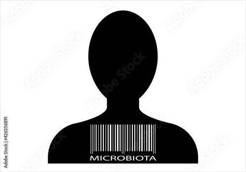 Silueta de persona con código de barras. Cada persona es única y sus bacterias también.