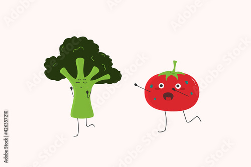 Running broccoli and tomato