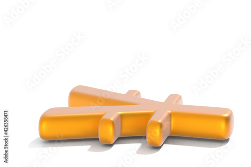 3d Japanese yen symbol, gold, on white background.