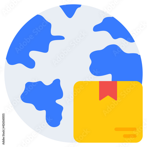 Globe with parcel, global shopping icon