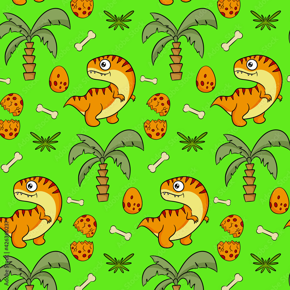 Obraz premium Cute funny dinosaur pattern. Colorful dinosaur vector background. Background for textiles.