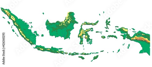 Indonesia relief physical hypsometric map illustration layers with shadows