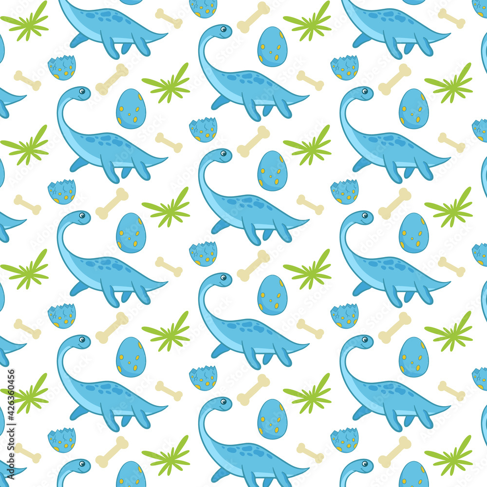 Fototapeta premium Cute funny dinosaur pattern. Colorful dinosaur vector background. Background for textiles.