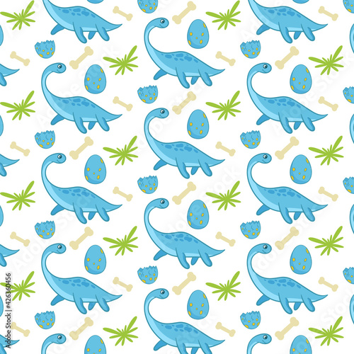 Cute funny dinosaur pattern. Colorful dinosaur vector background. Background for textiles.