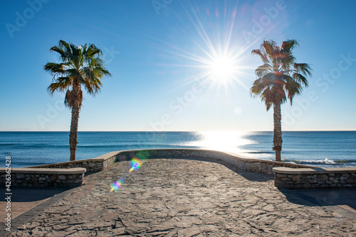 Balcon on Mojacar Beach at sunrise, Almeria, Andalusia, Spain