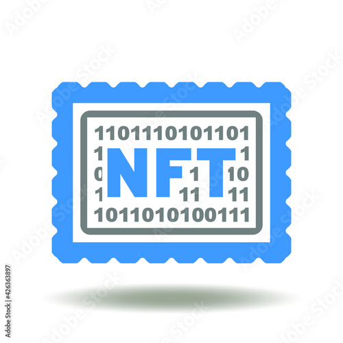 Picture frame with digital numbers and NFT abbreviation vector icon. Non-Fungible Token Symbol.