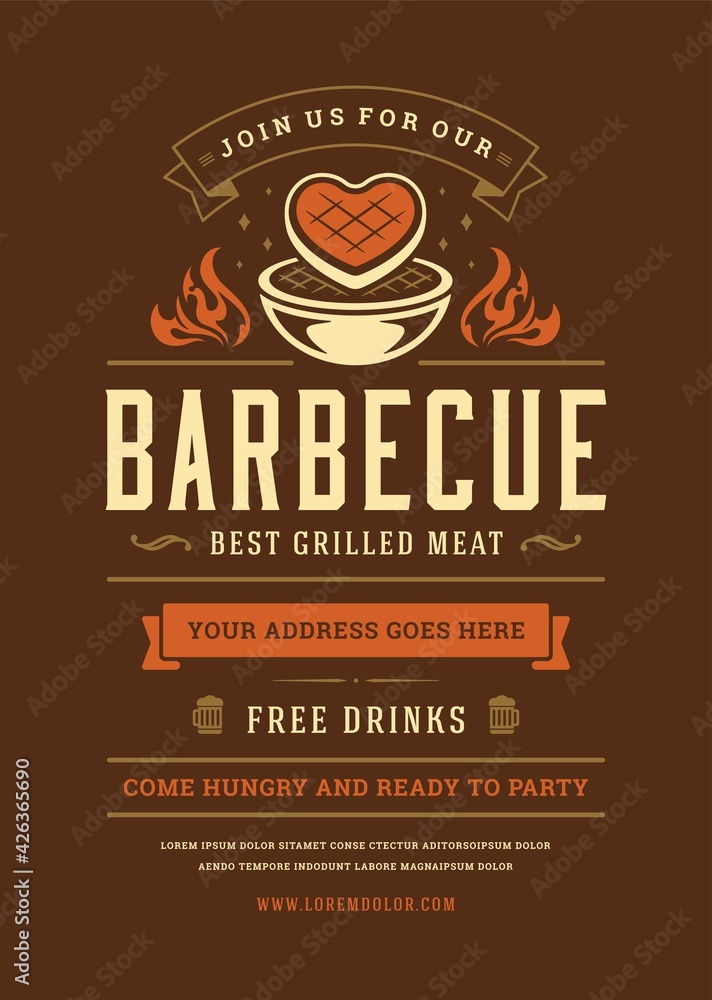 Barbecue party invitation vector flyer or poster design template