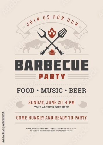 Barbecue party invitation vector flyer or poster design template