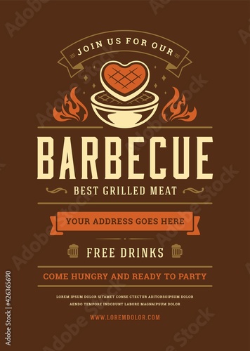 Barbecue party invitation vector flyer or poster design template
