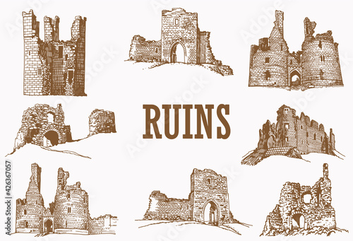 Fotografia Graphical  vintage set of ruins , vector architecture