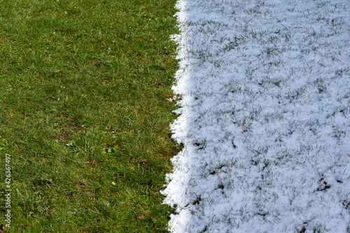 grass and snow half background