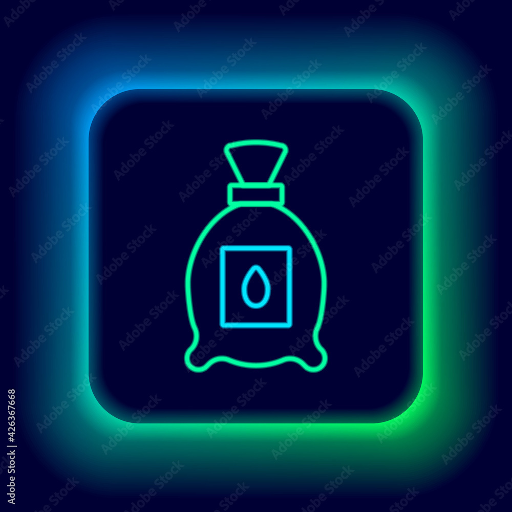 Glowing neon line Pack full of seeds of a specific plant icon isolated on black background. Colorful outline concept. Vector Glowing neon line Pack full of seeds of a specific plant icon isolated on black background. Colorful outline concept. Vector