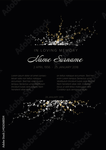 Funeral death notice card template with floral motive