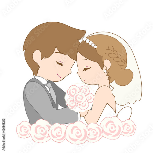 幸せそうな新郎新婦のイラスト