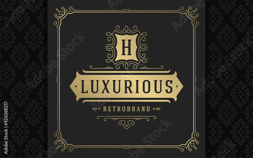 Vintage logo elegant flourishes line art graceful ornaments victorian style vector template design