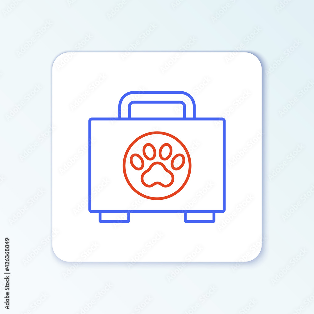 Line Pet first aid kit icon isolated on white background. Dog or cat paw print. Clinic box. Colorful outline concept. Vector Line Pet first aid kit icon isolated on white background. Dog or cat paw print. Clinic box. Colorful outline concept. Vector