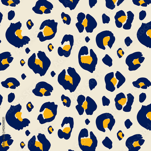 Leopard seamless pattern. Animal print.
Fashionable wild leopard print background. Modern panther animal fabric textile print design.