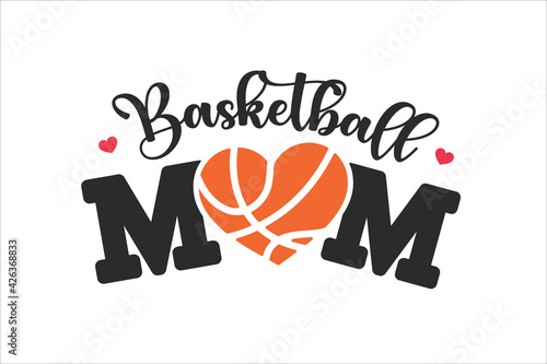 Text design Basketball mom A card saying I love mom with a heart shaped basketball ball.